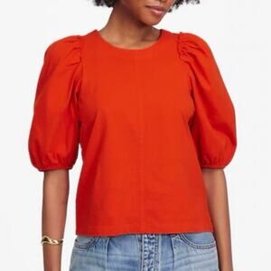 Madewell Puff Sleeve Cotton Tee Bright Flame Size XXS NWT